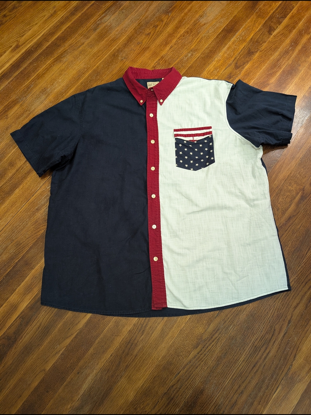 RedHead Shirt Mens Sz 2XL Blue White Red American Flag Stars Stripes Patriotic